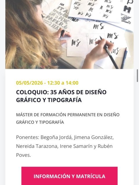 El próximo martes día 5 a las 12:30h te esperamos online! Con @bego.jorda @irubistudio y @siemprecreando 
Jornadas Activa tu Futuro organizadas por el Centro de Formación Permanente de la @instaupv 

#hazunmásterupv #mag #diseñográfico #tipografía #valencia